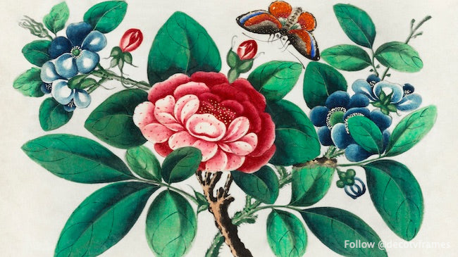 Peinture chinoise représentant des fleurs et des papillons (vers 1800-1899) 