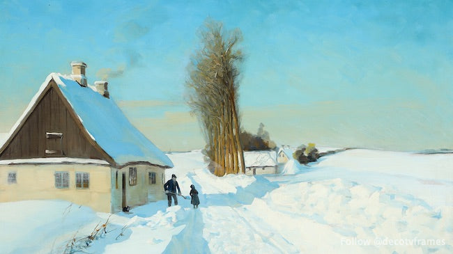 Dansk: Der skovles sne en flot vinterdag